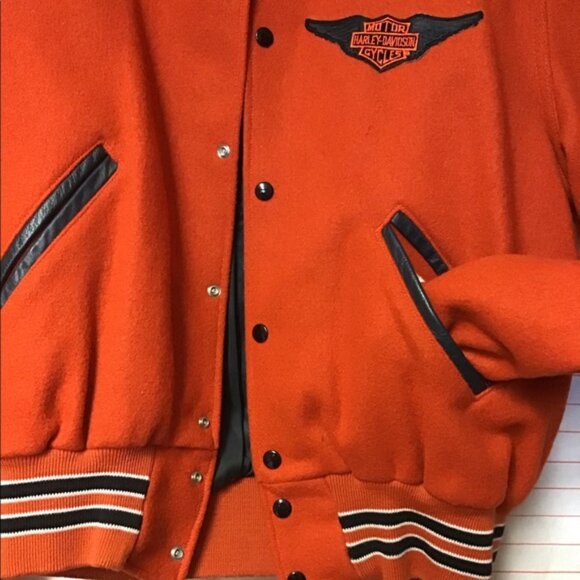 HARLEY DAVIDSON ... HOLLOWAY ... men’s bomber jacket sz Large, orange - Picture 7 of 8